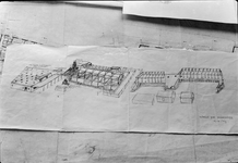 841589 Afbeelding van een schets van de bouw van het nieuwe N.S.-station Beverwijk te Beverwijk.